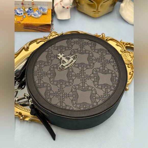 🆕 VIVIENNE WESTWOOD 🧿 NWOT Ruby Round Crossbody Bag, Black Jacquard - AUTH - Picture 7 of 16